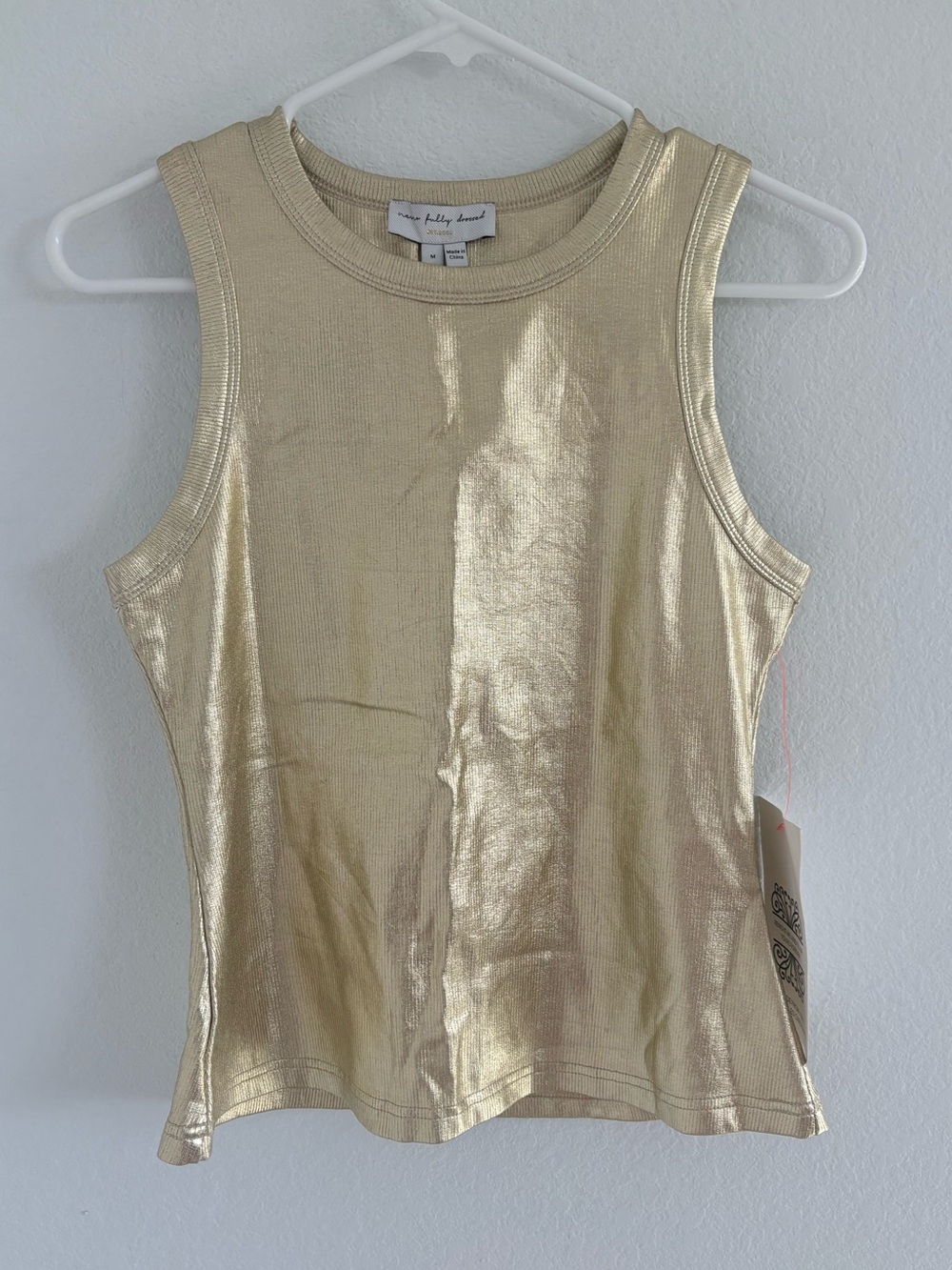 Never Fully Dressed Metallic Gold Ribbed Tank Top NWT - Picture 3 of 8